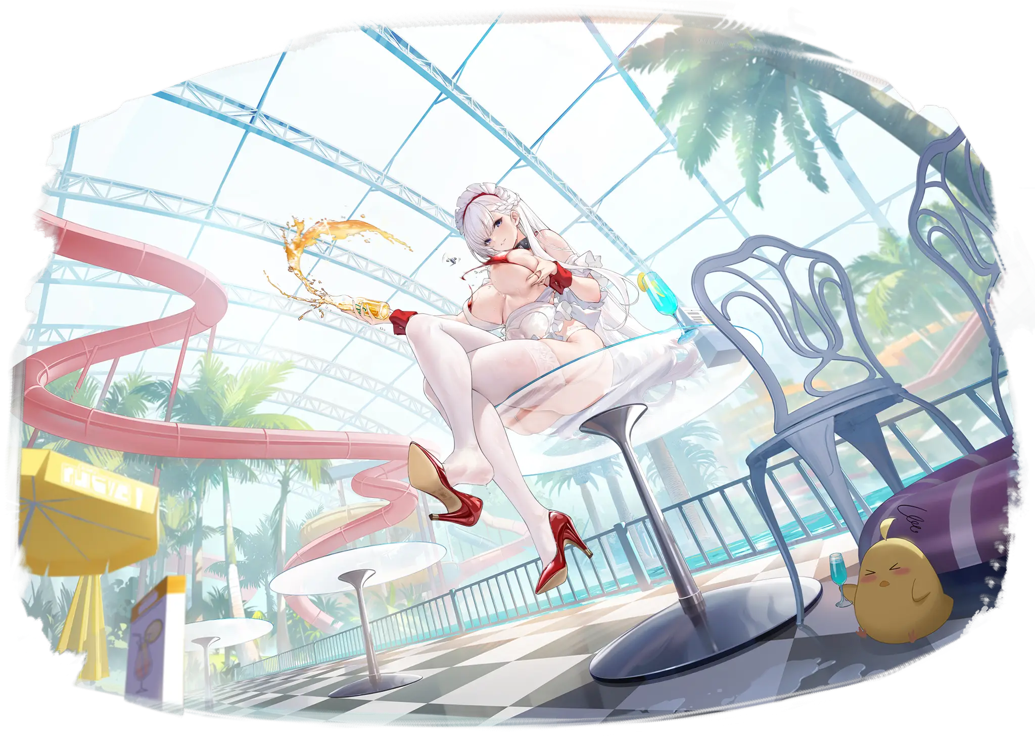 Illustration dessinée par kisetsu, représentant le Croiseur léger de classe Town de la faction Royal Navy du jeu Azur Lane, Belfast dans son skin Blissful Service.