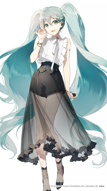 Illustration d'Hatsune Miku réalisée par Rella, montrant Miku dans une tenue décontractée.