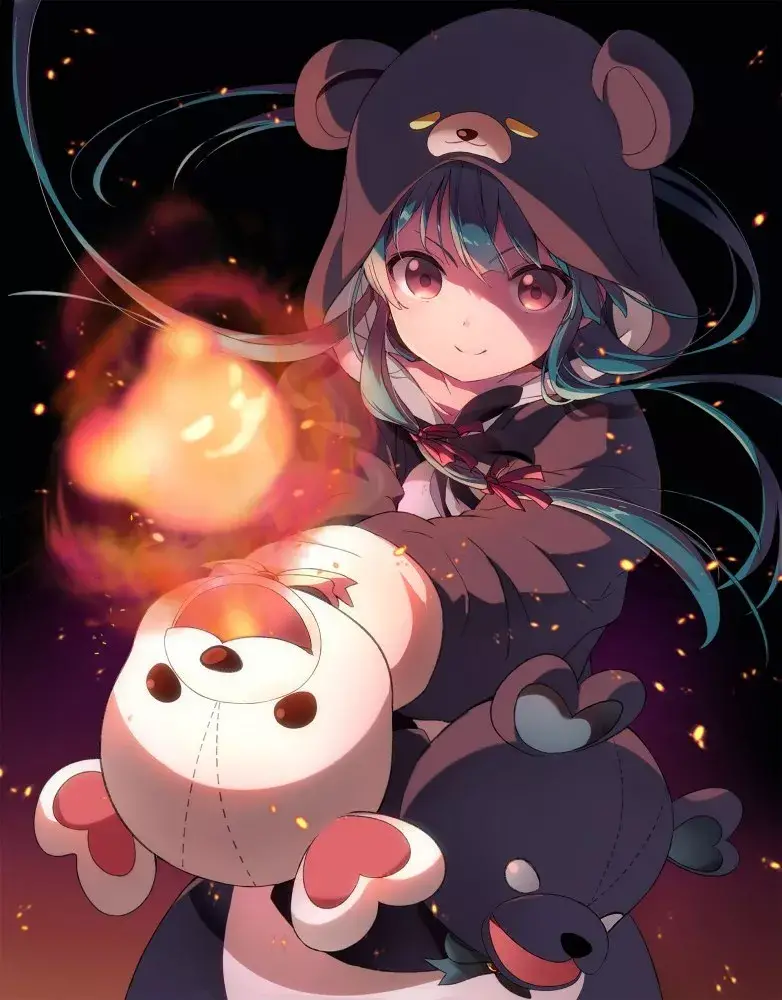 Illustration du visuel de la première saison de l'anime, Kuma Kuma Kuma Bear, dessinée par le créateur du personnage 029
