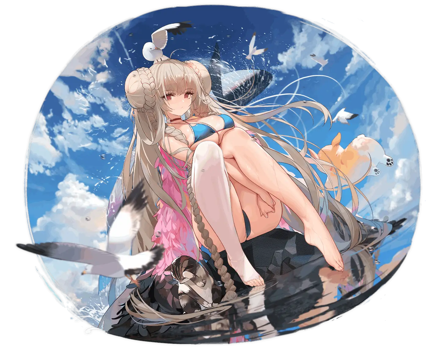 Illustration du skin "The Lady of the Beach" du personnage de Formidable disponible dans le "jeu Azur Lane", dessinée par Kincora.
