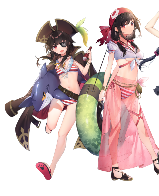 Illustration dessinée par Kurone Mishima, nous montrant Megumin et Yunyun de la licence KonoSuba, transformées en pirates