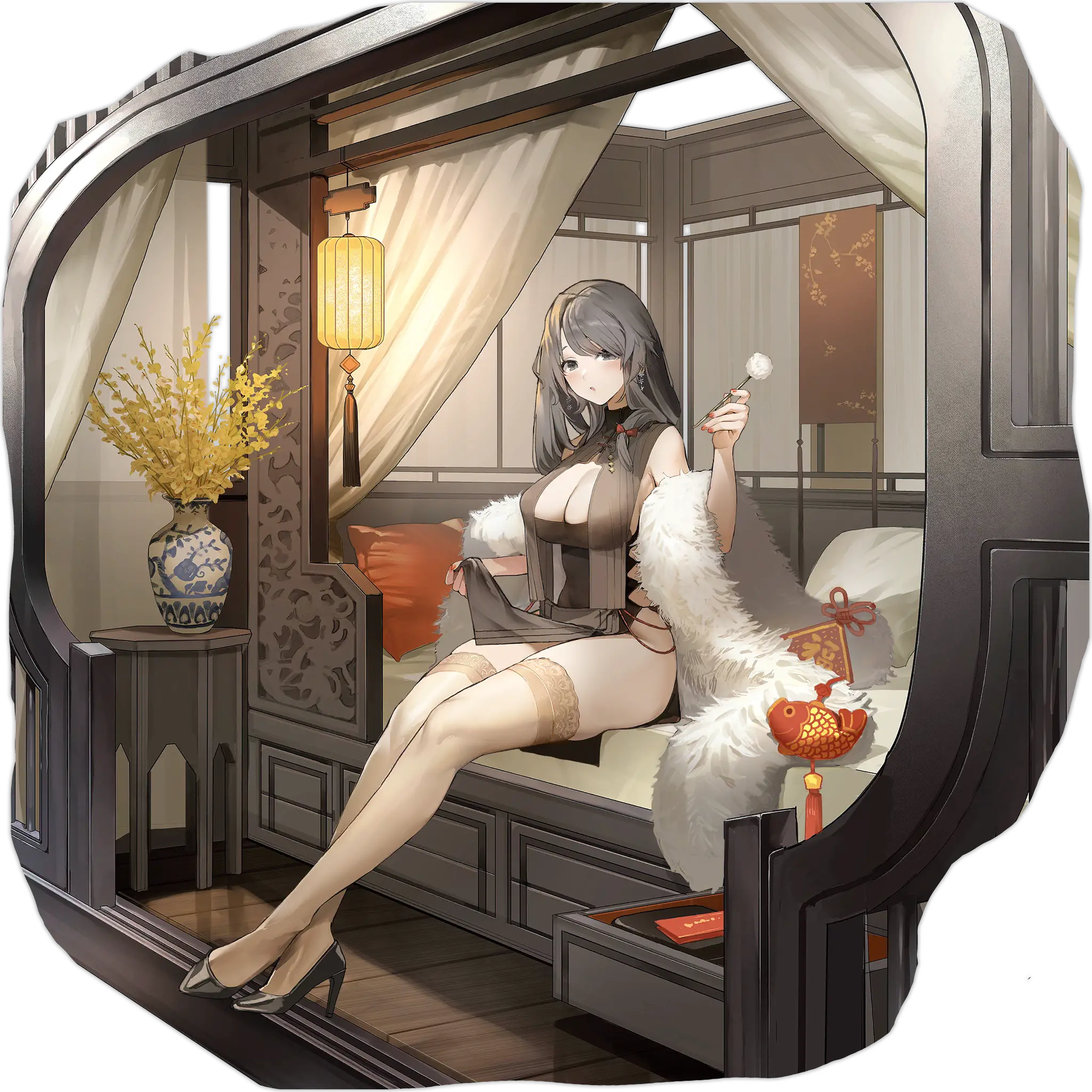 Illustration du personnage de Charybdis dans son skin : "Red Chamber of Healing", dessinée par 掃除朋具 et disponible dans le jeu vidéo "Azur Lane".