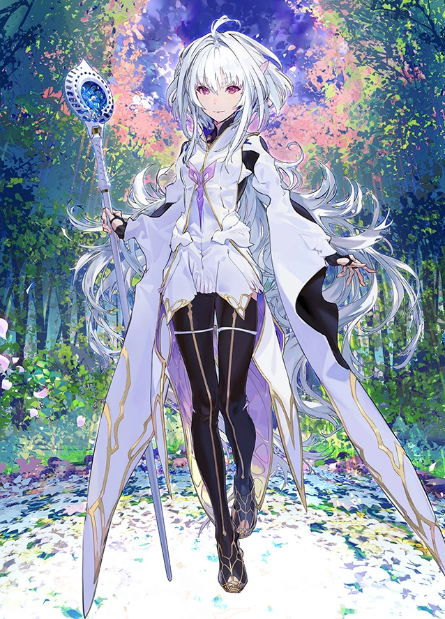 Illustration de la seconde transformation de la servante de classe Caster : Merlin (Prototype), qui est apparue dans le jeu Fate/Grand Order Arcade.