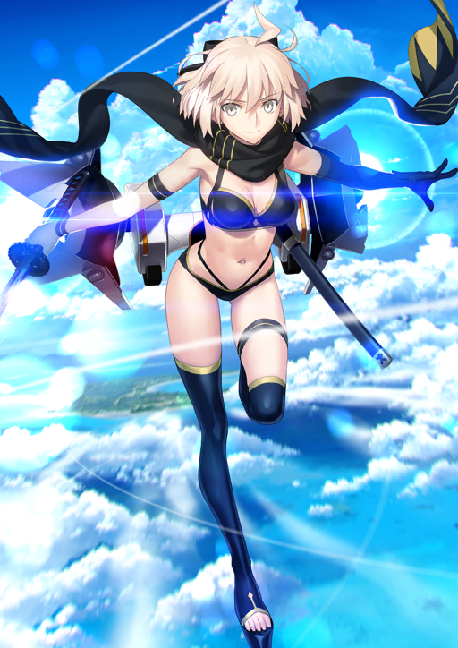 Illustration de la première Ascension de la servante de classe Assassin : Okita J. Souji, disponible dans le jeu "Fate/Grand Order".