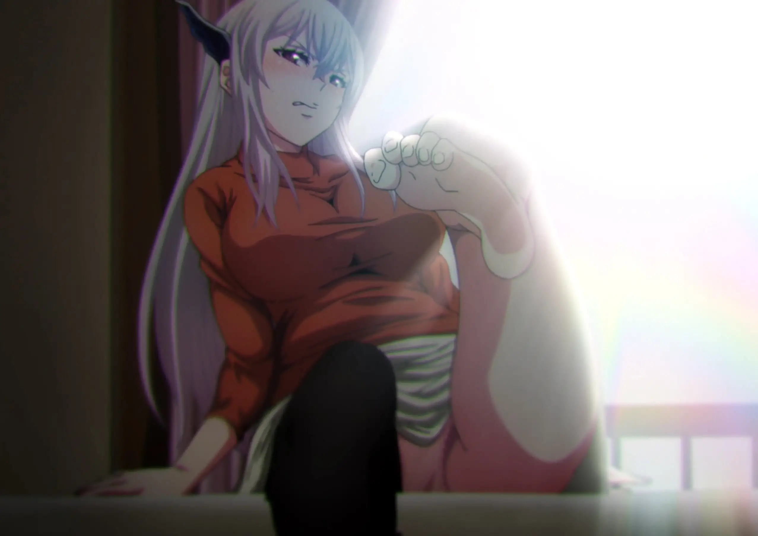 Capture d'écrans de l'épisode 3 de l'animé "Demon Slave (Mato Seihei no Slave)", diffusé sur la plate-forme animationdigitalnetwork.fr, qui montre une scène de Kyouka Uzen donnant sa récompense.