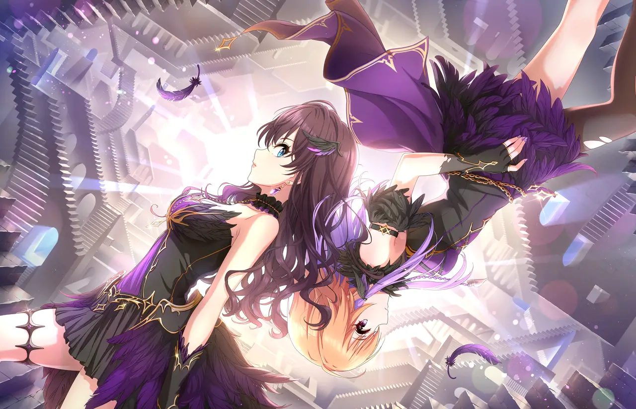 Illustration des Cartes SS SR4+ [Babel]+ des idoles Shiki Ichinose et Asuka Ninomiya du jeu "THE iDOLM@STER Cinderella Girls"