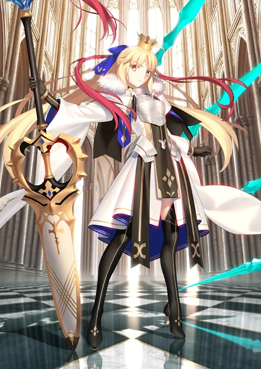 Illustration de la troisième forme de la servante de classe Caster : Altria Caster, dessinée par Takeuchi Takashi et disponible dans le jeu mobile "Fate/Grand Order".