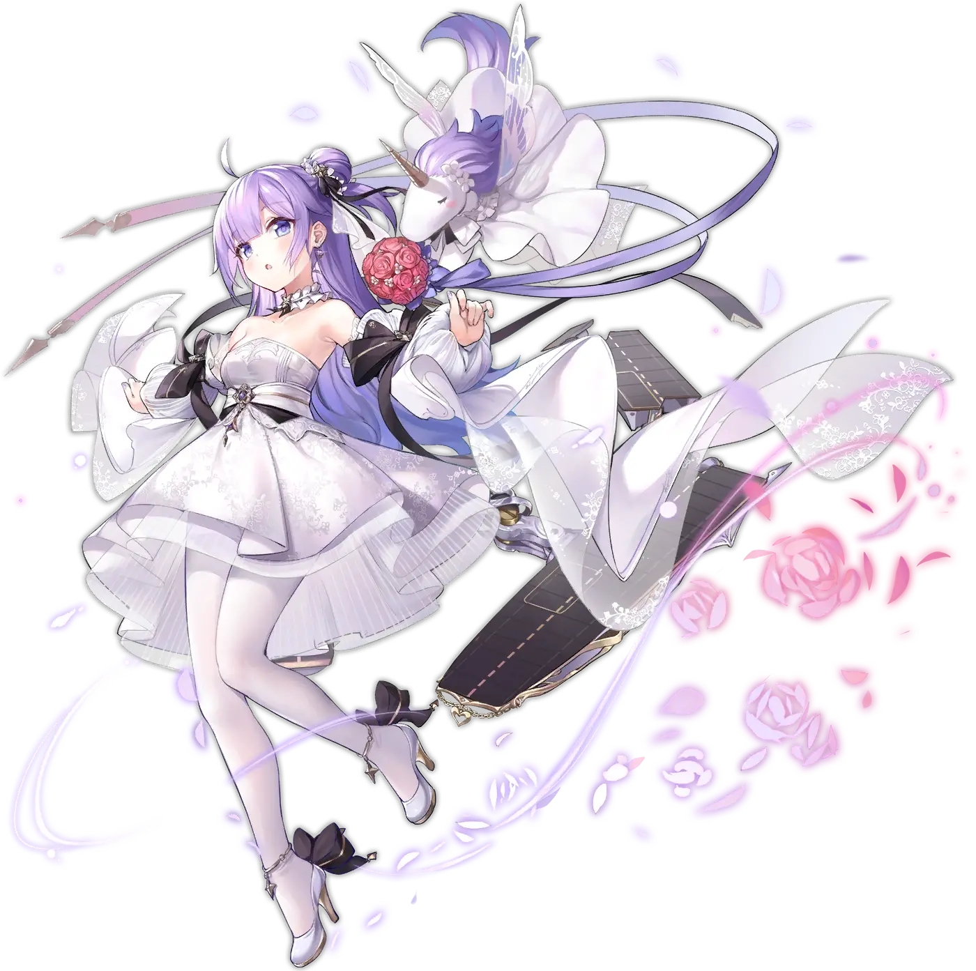 Illustration dessinée par 梦咲枫, représentant le porte-avions léger de la faction Royal Navy du jeu Azur Lane, Unicorn dans son skin "A Dream of Pure Vows (Wedding)".