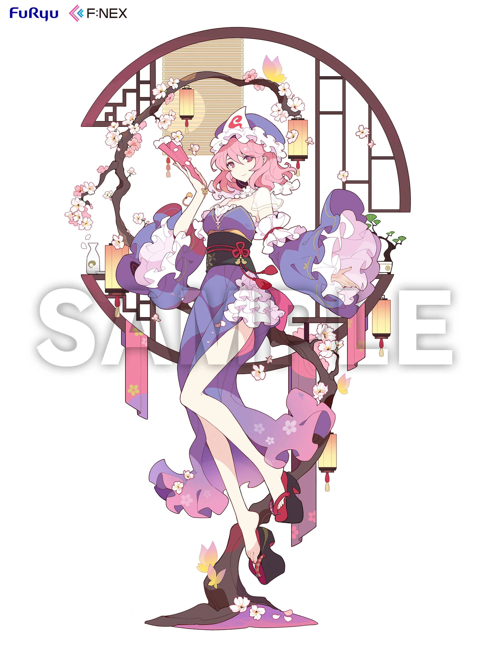 Illustration d'Ideolo présentant Yuyuko Saigyouji, la principale antagoniste de "Perfect Cherry Blossom", la fantôme de la "princesse" à la tête de Hakugyokurou dans le Monde des Morts.