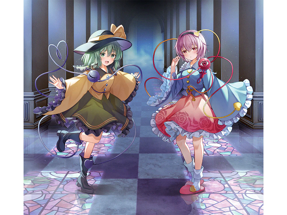 Illustration originale dessinée par Nonoko présentant les sœurs Komeiji, Koishi et Satori du jeu Touhou Project.