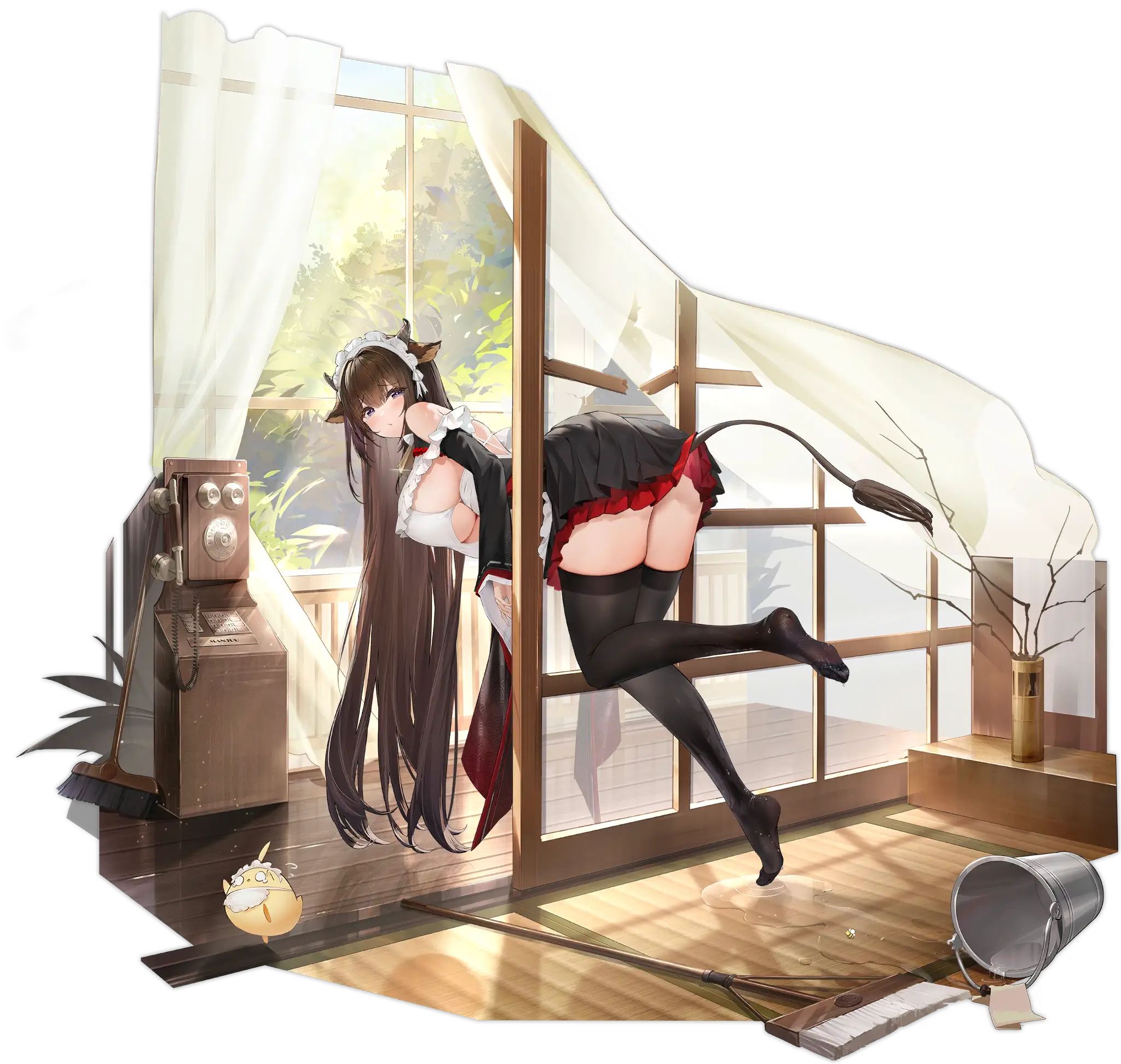 Illustration dessinée par 全班最菜嘤嘤嘤(@zelda10010), représentant le navire de munitions de la faction Sakura Empire du jeu Azur Lane, Kashino dans son skin "Maid for Mayhem".