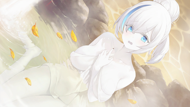 Illustration représentant TB du jeu Azur Lane profitant d'un moment de détente dans un Onsen (source chaudethermale japonaise)