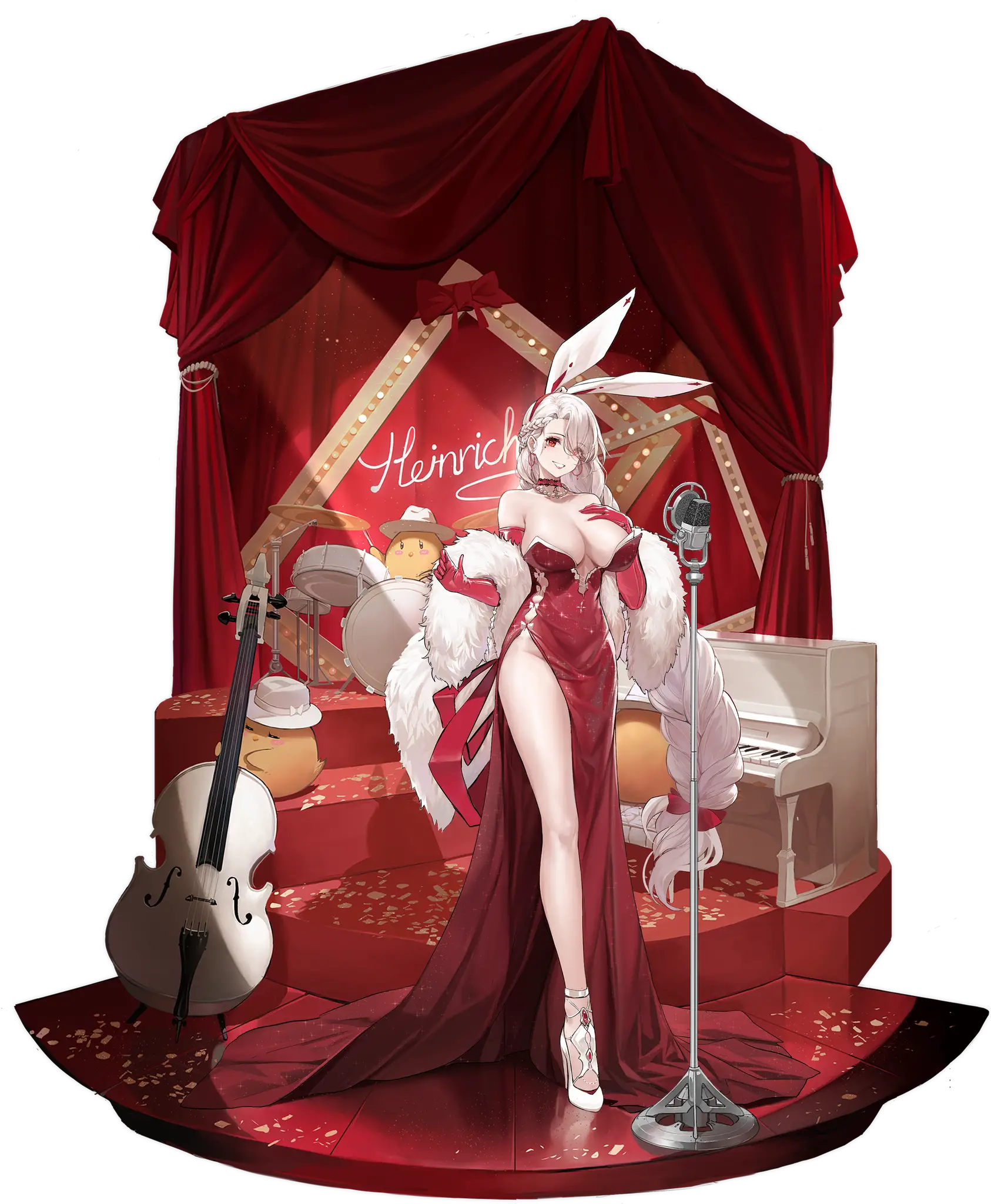 Illustration dessinée par Dishwasher1910, représentant le Croiseur lourd de classe P de la faction Iron Blood du jeu "Azur Lane", Prinz Heinrich dans son skin "Heinrich on Stage".