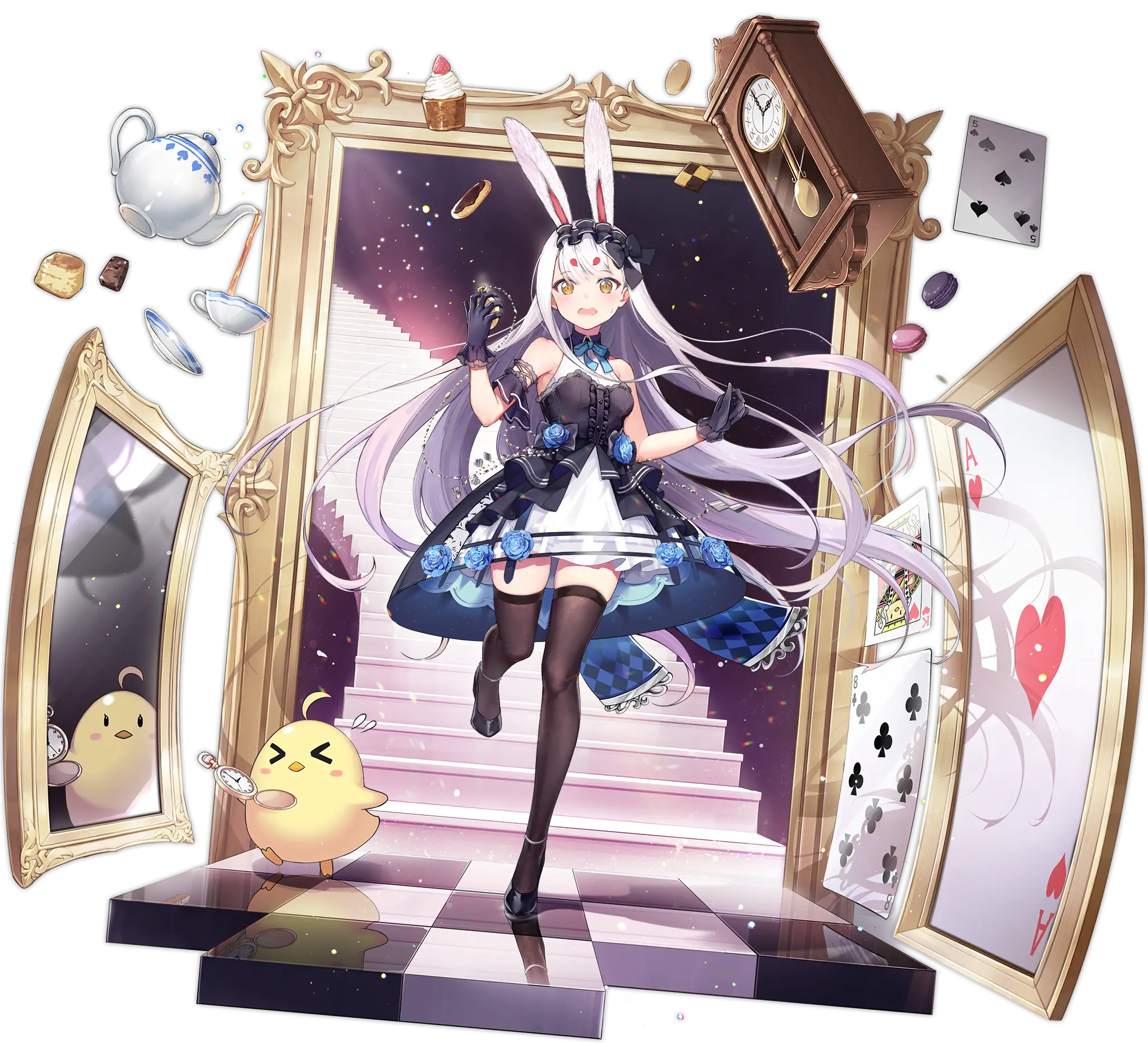 Illustration dessinée par 黒星紅白, représentant le Destroyer de la faction Sakura Empire du jeu "Azur Lane", Shimakaze dans son skin "The White Rabbit of Wonderland".