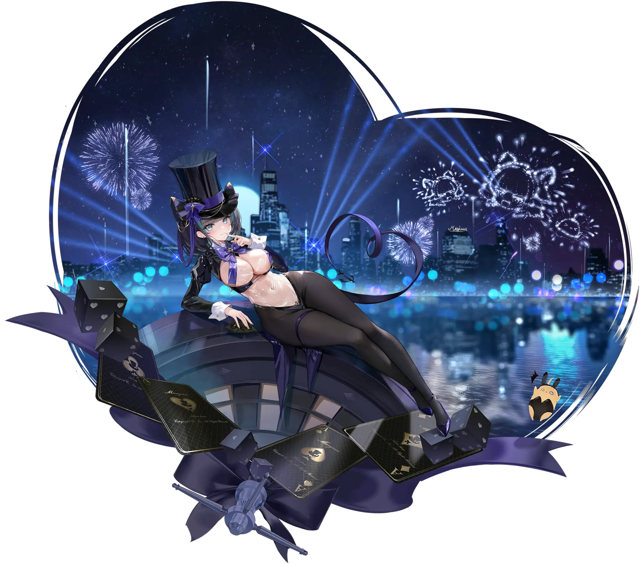 Illustration dessinée par 全班最菜嘤嘤嘤 (Zelda10010), représentant le Croiseur Lourd de la faction Royal Navy du jeu Azur Lane, Cheshire dans son skin The Cat in the Magic Hat.