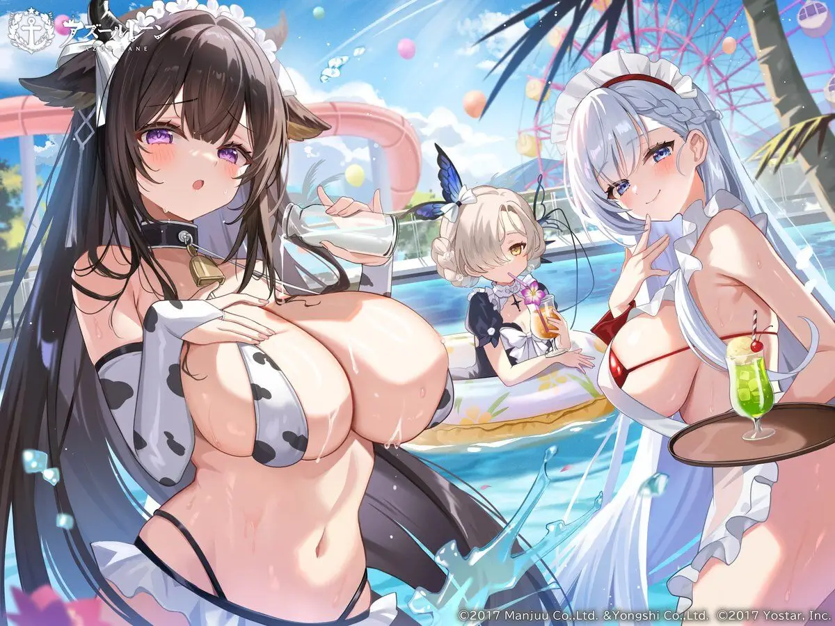 Artwork issu du jeu pour mobile Azur Lane, présentant les personnages Kashino le navire de munitions de la faction Sakura Empire