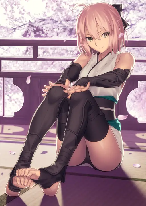 Fate Grand Order  Illustration de la quatrième ascension de la servante de Classe Saber Okita Souji, dessinée par Takeuchi Takashi.
