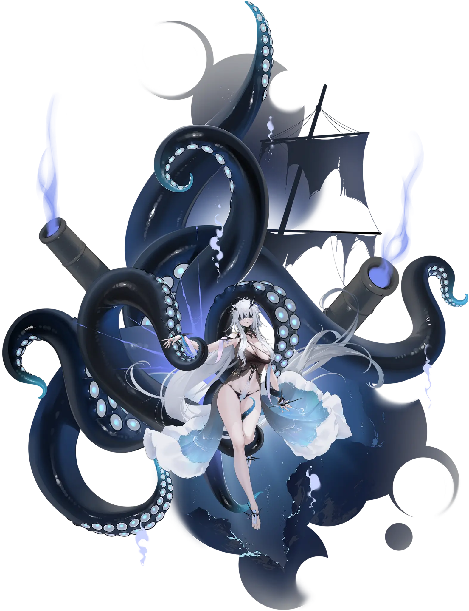 Illustration dessinée par お久しぶり (@imlllsn), représentant le Frégates à voile (avant-garde) de la faction Tempesta du jeu Azur Lane, Fancy.