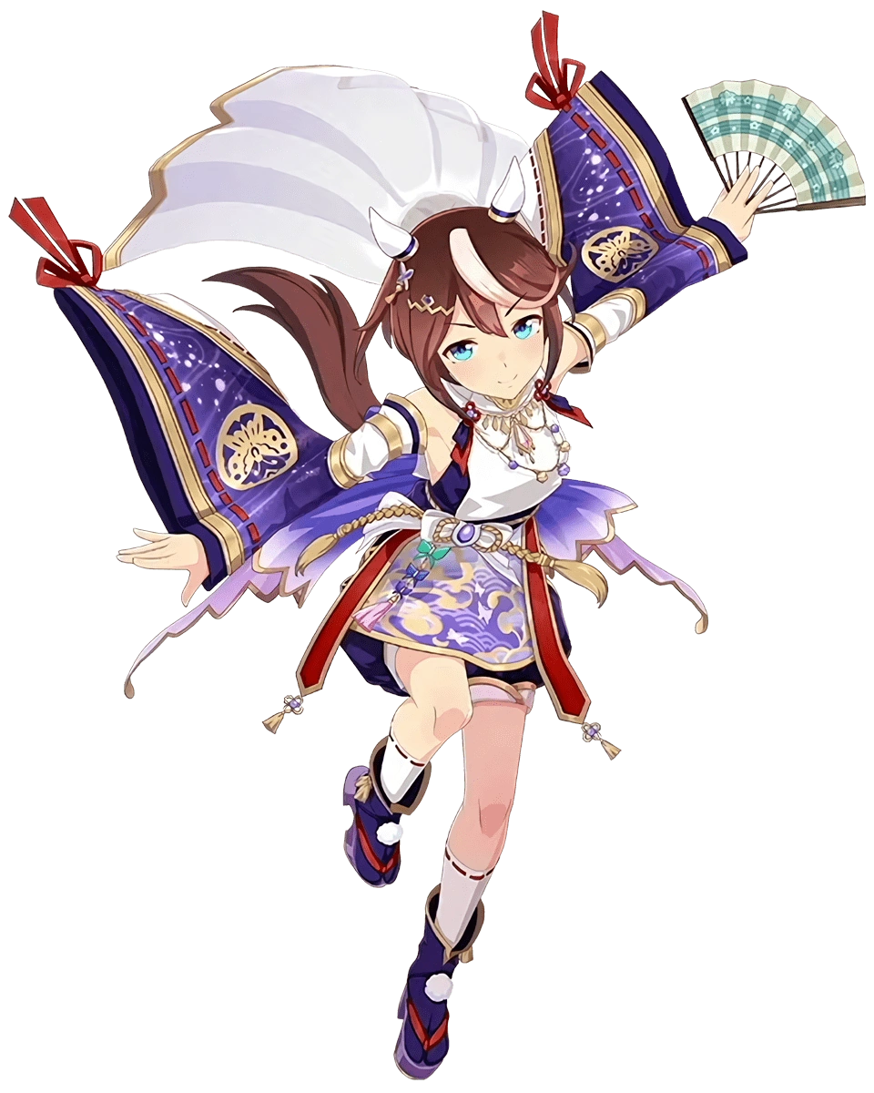 Uma Musume Pretty Derby, illustration de Tokai Teio habillée de sa tenue Dream Butterfly of Purple Clouds