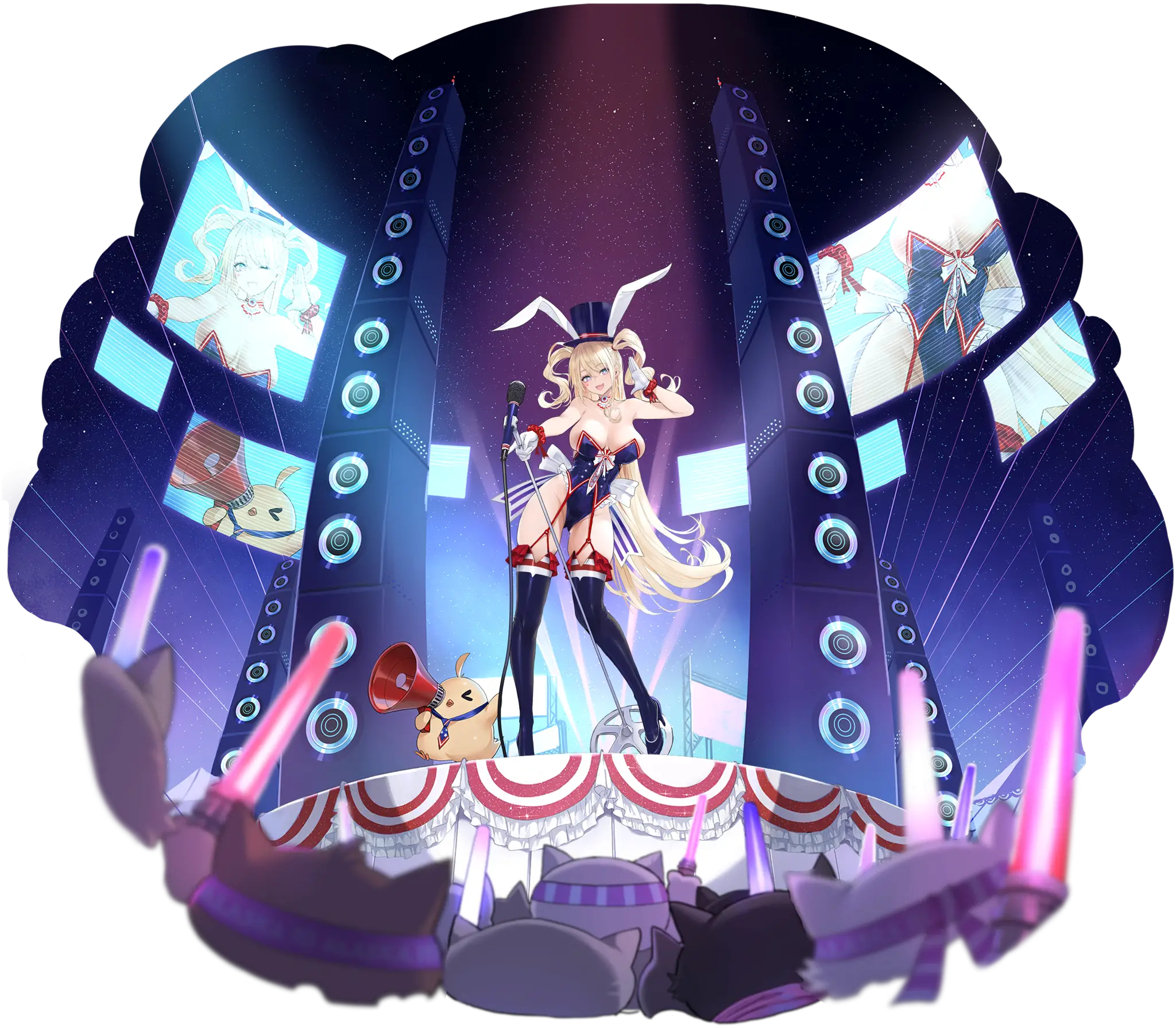 Illustration dessinée par Dishwasher1910 (@Dishwasher1910), représentant le Grand croiseur de classe Alaska de la faction Eagle Union du jeu Azur Lane, Guam dans son skin Stage-Setting Charmer.