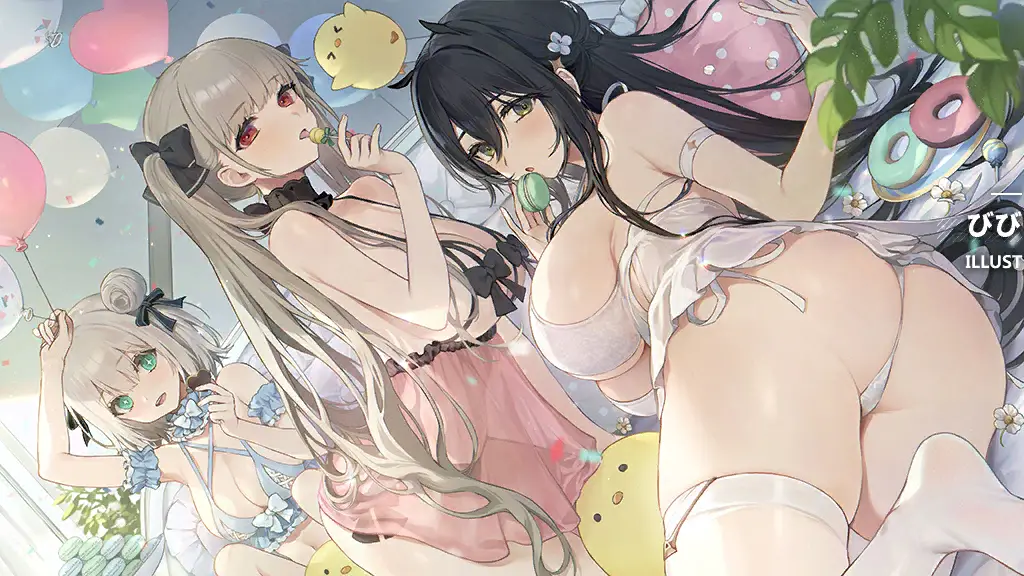 Artwork issu du jeu pour mobile Azur Lane, pr&eacute;sentant les personnages Formidable et Indomitable les porte-avions de classe Illustrious et Manchester le Croiseur l&eacute;ger de classe Town de la faction Royal Navy.