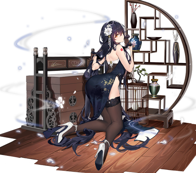 Illustration dessin&eacute;e pas Kishiyo, montrant le Large Cruiser du jeu Azur Lane, Azuma, rev&ecirc;tant son skin Soft Voice of Spring, dans lequel elle est habill&eacute;e d'une &eacute;l&eacute;gante robe chinois