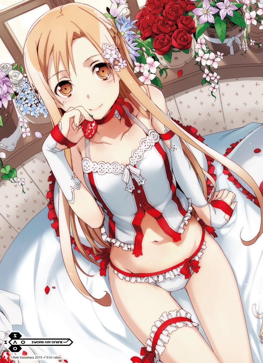 Illustration r&eacute;alis&eacute;e par Abec, l'illustrateur du roman Sword Art Online, qui pr&eacute;sente Asuna dans un d&eacute;shabill&eacute; sensuel