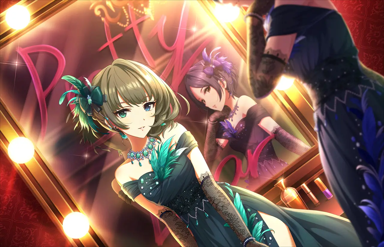 Illustration de la carte [Pretty Liar]+ de l'idole Kaede Takagaki, apparaissant dans le jeu mobile 