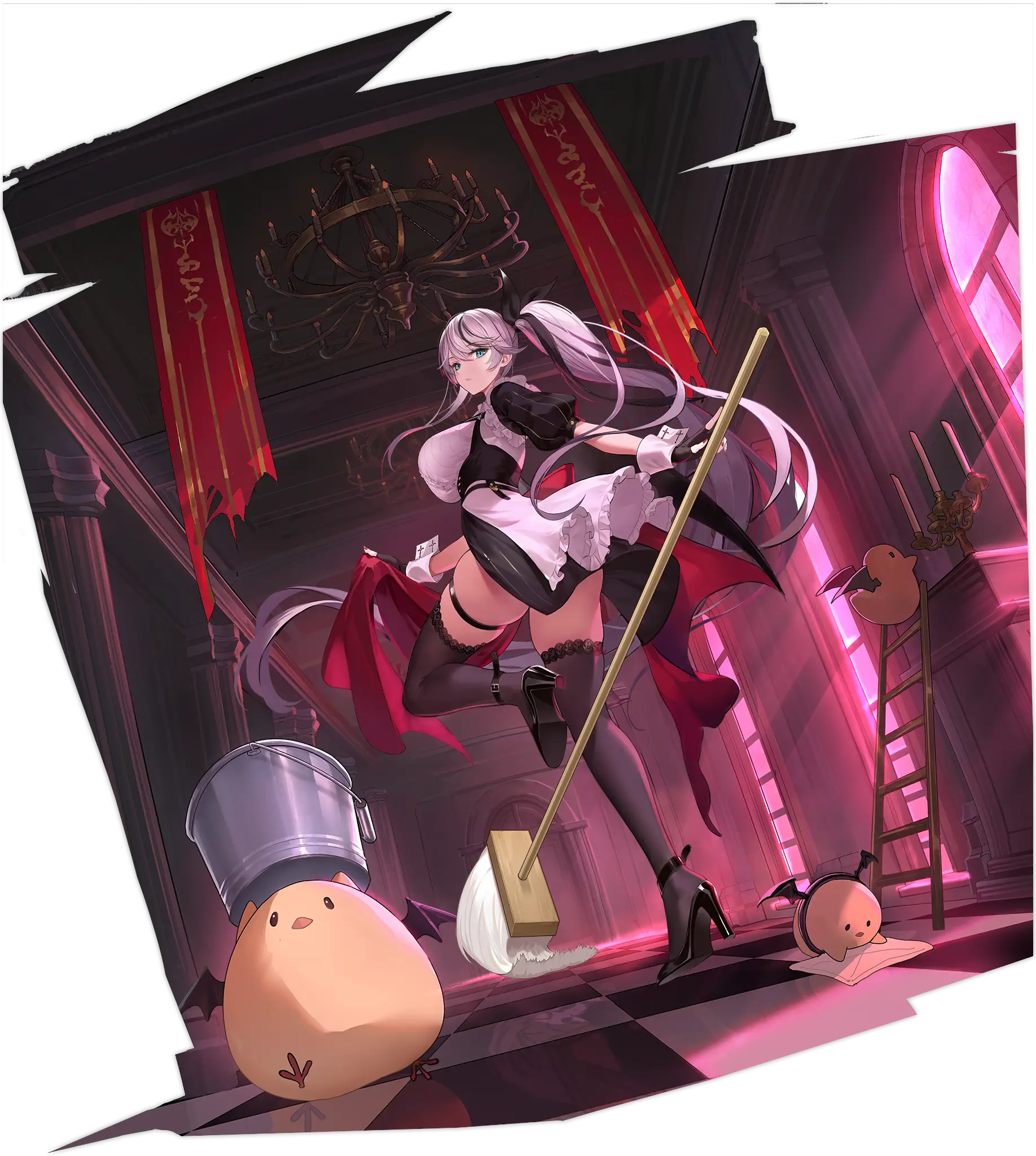 Illustration dessin&eacute;e par Kakage, repr&eacute;sentant le Navire de guerre de classe Th&uuml;ringen de la faction Iron Blood du jeu Azur Lane, Takao dans son skin Tidying in the Moonlight.