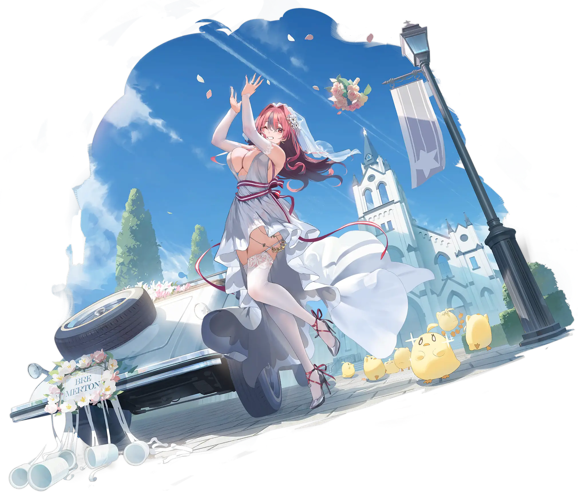 Illustration dessin&eacute;e par Katsudansou (活断層), repr&eacute;sentant le Croiseur Lourd de classe Baltimore de la faction Eagle Union du jeu Azur Lane, Bremerton dans son skin Wedding ou Joyride of Love.