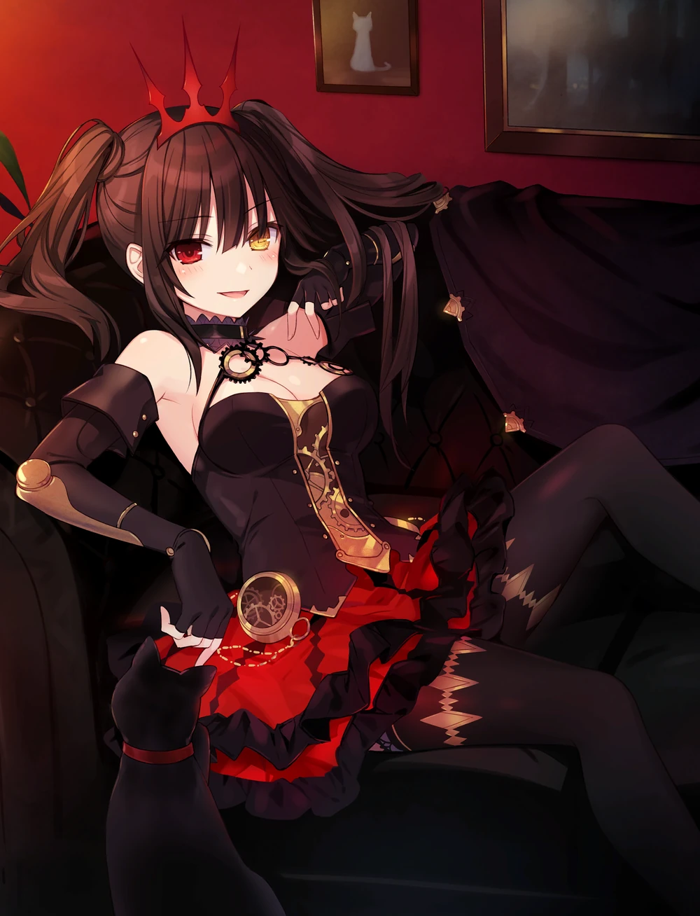 Illustration dessin&eacute;e par Tsunako pour le jeu de smartphone Fantasia Rebuild, pr&eacute;sentant Kurumi Tokisaki en mode Empress.