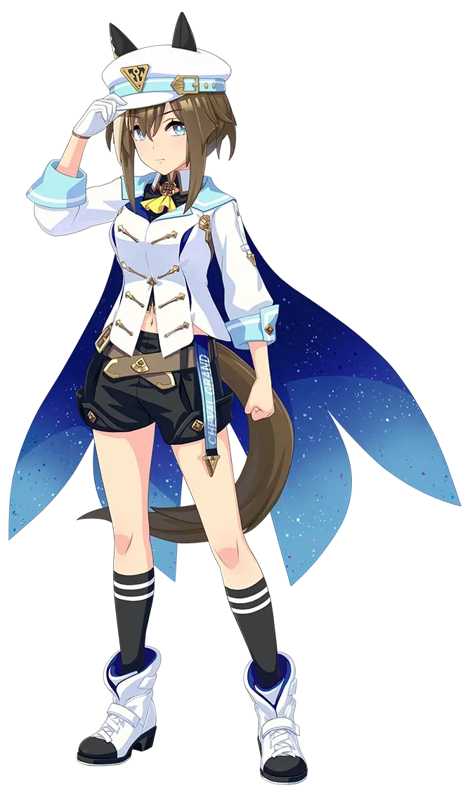 Uma Musume Pretty Derby, illustration de Cheval Grand habill&eacute;e de sa tenue de course  Grand Itin&eacute;raire.